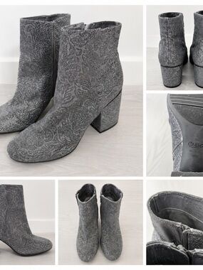 Carlos by Carlos Santana Silver Metallic Glitter Ankle Boots Size 8